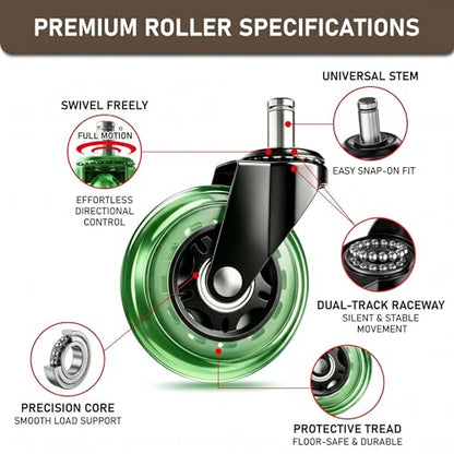 3 Inch Office Chair Wheels, Set of 5 (Green) - color: Green