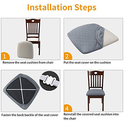 Fuloon Dining Chair Seat Covers Stretch Slipcovers, 6 Pack, Light Grey - color: Light Grey, size: Not Waterproof