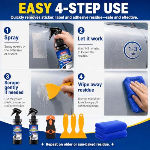 2 Pack Adhesive Remover Spray, Sticky Residue & Glue Remover for Cars, Removes Sticker, Label, Tape & Decal Adhesive, Safe on Glass, Plastic, Metal & Painted Surfaces, 2 x 150ml - color: 5 Fl Oz(Pack of 2)