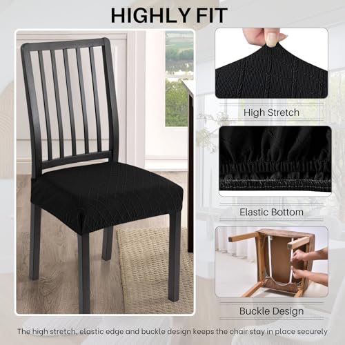 SearchI Dining Chair Seat Covers Set of 4, Rear Covered, Check Black - color: Check Jacquard Black