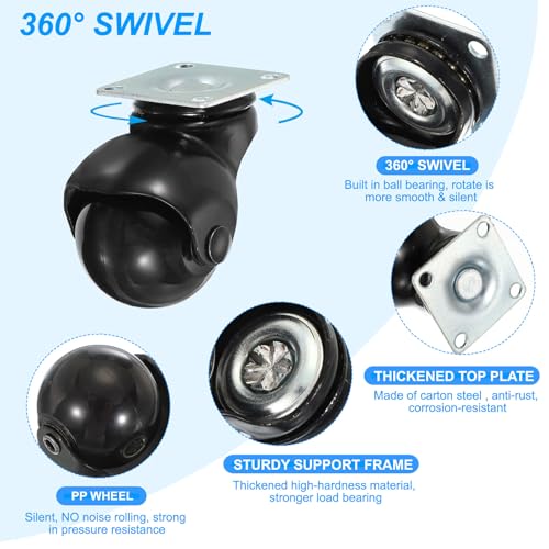 PATIKIL 2 Inch Ball Caster Wheels Set of 4, 360° Rotating Swivel Top Plate Wheels 397 lbs Total Capacity Caster with M4 Screws for Furniture Table Cabinet Black - color: Black, size: 2 Inch