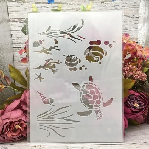 TIAMECH A4 Reusable Aquarium Turtle Fish Stencil for Painting - style: Turtle Fish