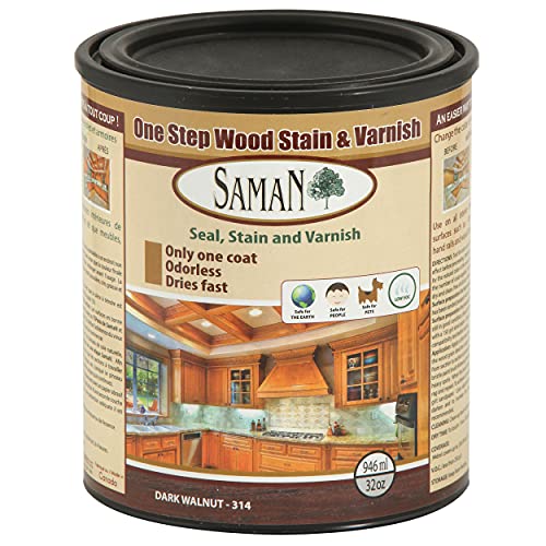 SamaN Interior One Step Wood Seal, Stain and Varnish – Oil Based Odorless Dye - Protection for Furniture and Fine Wood (Dark Walnut SAM-314, 32 oz) - color: Dark Walnut, size: 1 Quart