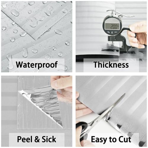 Silver Mirror Stripe Peel and Stick Wall Panel Soundproof 12×118" - color: Silver, size: 11.8" x 118"