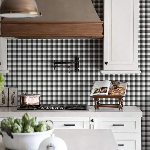 Heroad Modern Peel and Stick Wallpaper Black and White Plaid Contact Paper Mosaic Checkered Wall Paper Self Adhesive Waterproof Vinyl Roll for Bathroom Kitchen Cabinets Removable Decor 17.3"x78.7" - color: Black/White, size: 17.3" x 78.7"