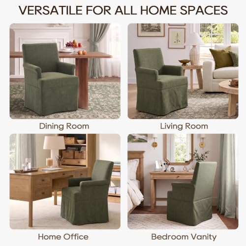 Arm Dining Chair Fabric Long Skirt Slipcovered High Back Upholstered Dinner - color: Green, size: 1 PC