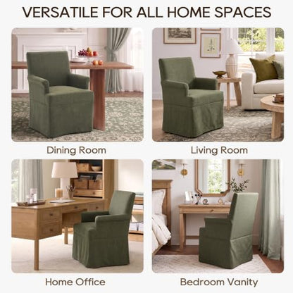 Arm Dining Chair Fabric Long Skirt Slipcovered High Back Upholstered Dinner - color: Green, size: 1 PC