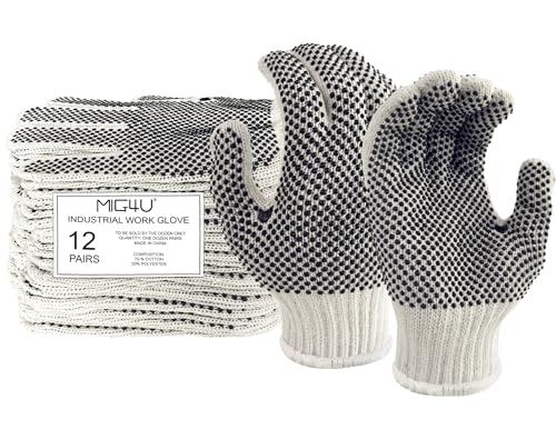 MIG4U String Knit Gloves Safety Work Gloves (Double-sided Dots, Large) - color: Double-sided Dots, size: Large