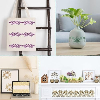 8 Pieces Ornate Border Stencil Flower Template Cake Decorating Templates Reusable DIY Art and Craft Stencil Floral Edge Baking Tool for Painting On Wood|Canvas|Paper|Fabric
