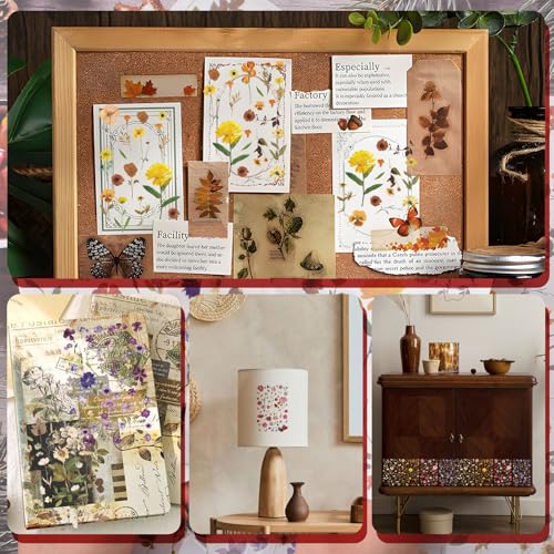 WANDIC 16 Sheets Rub On Transfer Stickers, Dry Flower Theme Decals Aesthetic Sticker for Scrapbook Journal Planner Album DIY Ctaft,4 * 6in - style: Dry Flower Theme