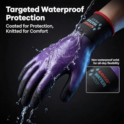 KAYGO Waterproof Work Gloves, Non-Slip Double Latex Coated, KG150 - color: Purple, size: Large