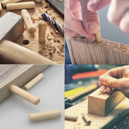 240Pcs Wood Dowels Kit 1/4 3/8 5/16 Inch Dowel Rods Pins with Tapered End with Bevel Angle Groove Wood Pegs for Repair Replacement Furniture Woodworking DIY Crafts