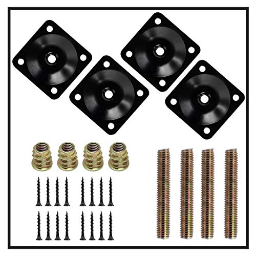 4Pcs Black Furniture Leg Mounting Plates Kit, M8 Bolts & Adapters - color: Black
