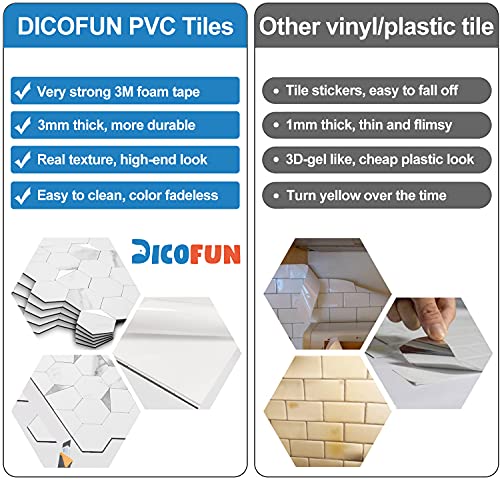 DICOFUN 1 Sheet Hexagon Tile Peel and Stick Backsplash, White Marble Look PVC Mixed Silver Metal Mosaic Tiles for Kitchen and Bathroom - color: Marble White + Silver Metal Chip, size: 1 Sheet, 12''x12''x0.12''