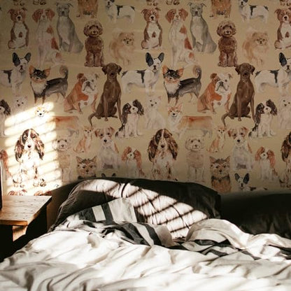 Peel & Stick Waterproof Vinyl Wallpaper Animal- Dog & Camper Themes, Removable for Bathroom, Laundry Room & Locker Contact Paper (17.32"x 118.11") - color: Cute Dog, size: 17.32"x 118.11"