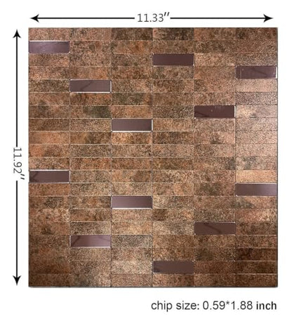 XUANINY Peel and Stick Tile Backsplash Self- Adhesive Wall Tiles Aluminum Mosaic Sticker for Kitchen (11.33"x11.92" Per Sheet, Pack of 10 pcs) (Copper 10) - color: Copper 10