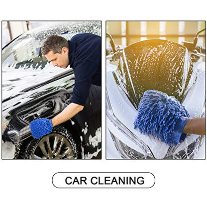BBTO 5 Pieces Car Wash Mitts Microfiber Chenille Scratch Free Car Wash Gloves Absorbent Double Sided Drying Mitts Microfiber Swirl Free Clean Brush Truck SUV Motorcycles Home Dusting 10.24'' x 6.69'' - color: Blue