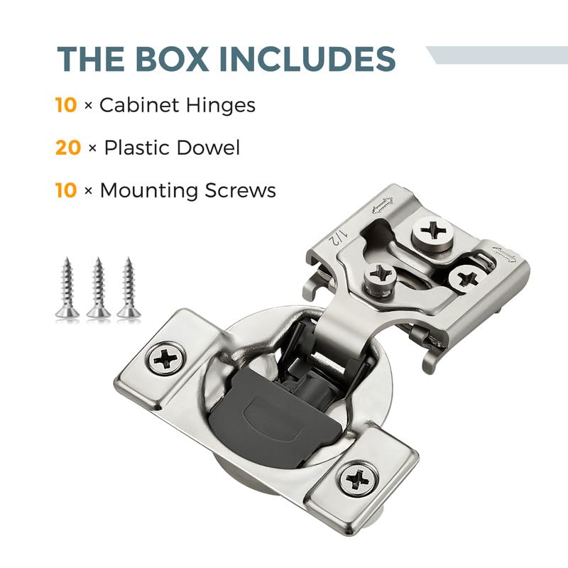 HOME EDIT 5 Pair 1/2 Inch Overlay Soft Close Cabinet Hinges Door Hinges - size: 1/2 inch Overlay