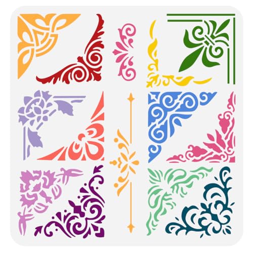FINGERINSPIRE Floral Corner Stencil 11.8x11.8 inch Decorative Borders Painting Template 12 Styles Corner 2 Styles Borders Pattern Stencil for Painting on Wood Wall Fabric Paper Furniture