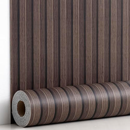 Haimin Wood Grain Slat Wall Panels Peel and Stick Faux Wood Thick Wallpaper - color: Dark Brown