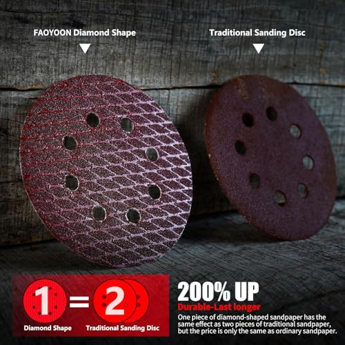 240 grit Sanding Disc 5 Inch 8 Hole Hook and Loop, Diamond Shape Sand Paper for Woodworking & Automotive etc, Sanding Pads for Random Orbital Sander, 100-Pack - style: 240Grit-100PCS