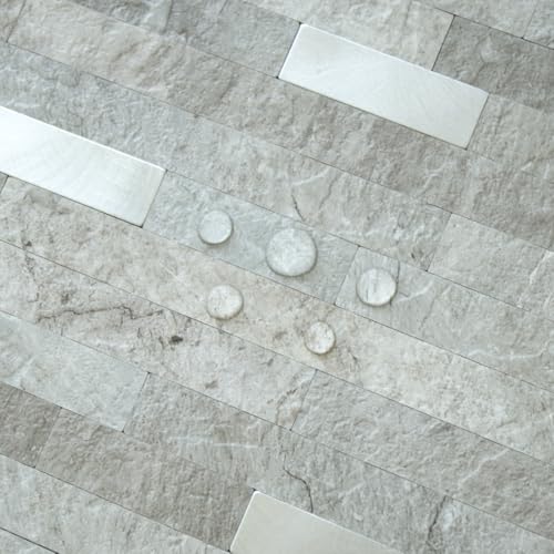 AULIGET 2 Sheets Mountain Rock Peel and Stick Backsplash, PVC Mixed Metal Gold Wall Tile Stick on Backsplash for Kitchen and Bathroom - color: Mountain Rock + Metal Silver, size: 2 Sheets, 6"x12"x0.12"