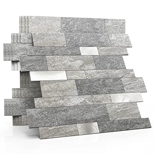 Stone Peel Stick Backsplash Tiles Kitchen Wall Gray Silver 5pcs - color: Gray Silver, size: 5sheets