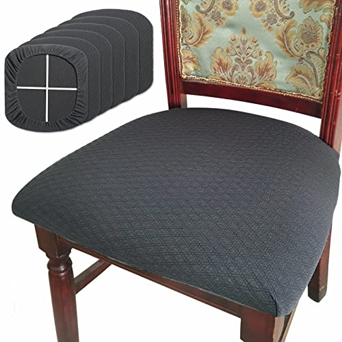 BUYUE Dining Room Chair Seat Covers Set of 6, TPU not Mixed, Friendly Jacquard Fabric Stretch Washable Slipcover for Kitchen Seat Cushions, Grey-6PCS - color: Grey, size: 6pcs