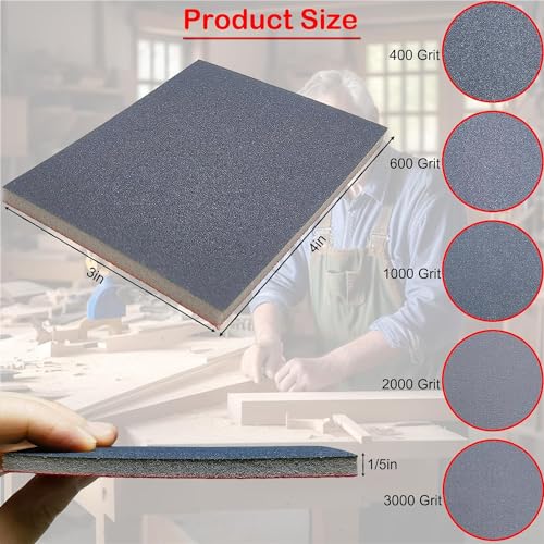 20 PCS 400-3000 Grit Sanding Sponge, 3 x 4 Inch Ultra Fine Soft Foam Sanding Sponge Hand Sanding Block Sandpaper for 1/8" Palm Pneumatic Sheet Sander Work for Automotive Metal Wood Furniture Polishing - style: 20 Pack Assorted