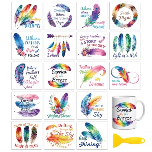 Peacoblue Feathers with Text Rub On Transfers for Craft, Transfer Sticker - style: Feathers with Text