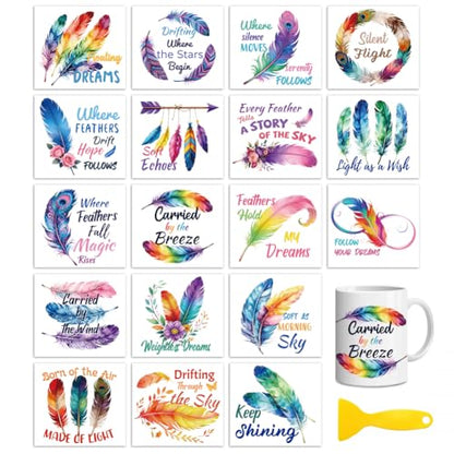 Peacoblue Feathers with Text Rub On Transfers for Craft, Transfer Sticker - style: Feathers with Text