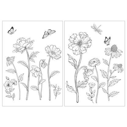 Joeyan Rub On Transfers for Crafts and Furniture, 2 Sheets Large Black White Line Floral Butterfly Rub on Stickers DIY Transfer Decals for Wood Glass Metal Canvas Porcelain Plastic Home Decor - style: Black White Line Floral