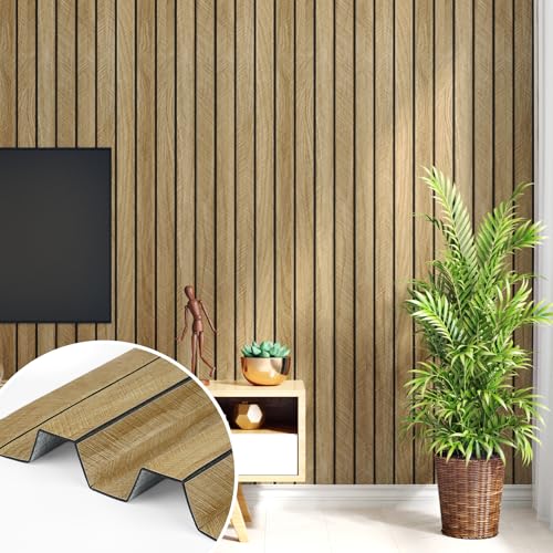 Brown 3D Wood Panels for Wall Living Room Soundproof 16.8"×118" - color: Brown