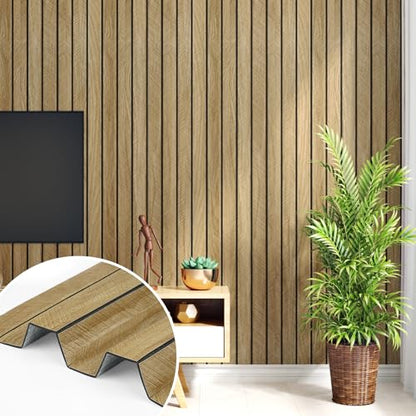 Brown 3D Wood Panels for Wall Living Room Soundproof 16.8"×118" - color: Brown