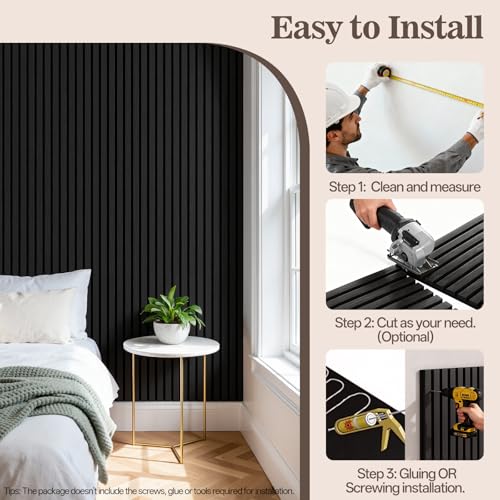 4 Pack Acoustic Wood Panels for Wall 94.48" x 12.79" Soundproof - color: Black, size: 94" x 12" (4 PCs)