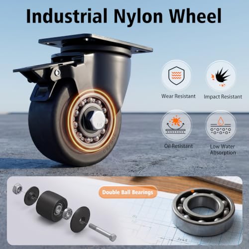 2Inch Heavy Duty Caster Wheels with Brakes, Load Capacity 1600LBS, Set of 4 - size: 2in