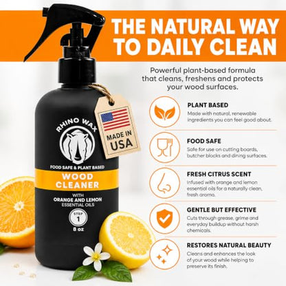 Rhino Wax Cutting Board Spray Cleaner - Food-Safe for All Wood Surfaces