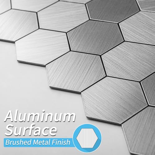 Art3d 10-Pack Metal Peel and Stick Backsplash Tile, Silver Hexagon - color: Silver Hexagon