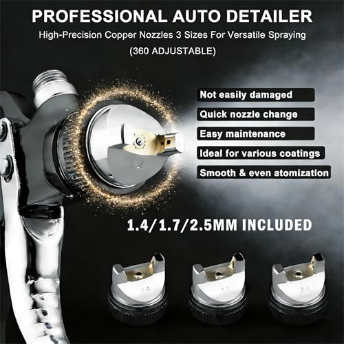 HVLP Spray Gun Kits with 1.4/1.7/2.5mm Nozzles 2 Cups Automotive Paint Guns - color: Black