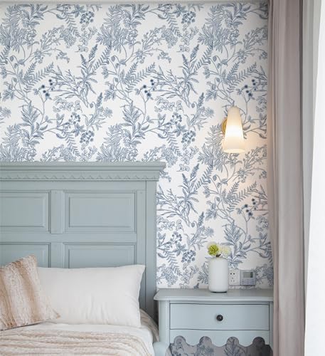 Peel and Stick Wallpaper Blue and White Floral Wall Paper for Bedroom Blue Contact Paper for Cabinets Self-Adhesive Removable Wallpaper for Bathroom Kitchen Wall Decor 118" x 17.3" - color: Blue and White, size: 17.3" x 118"