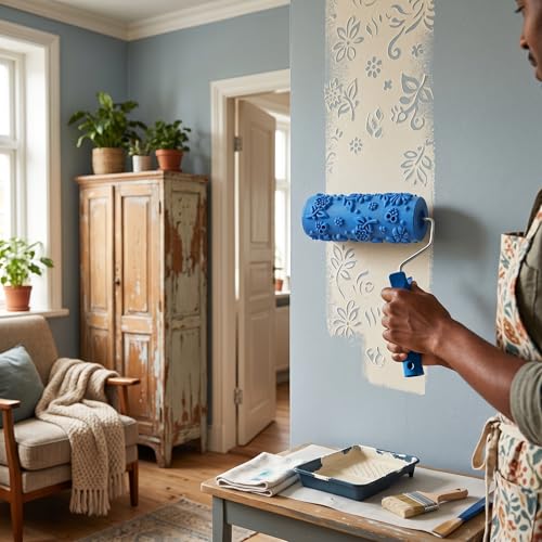 HEEPDD Drywall Texture Paint Roller, Reusable Decorative Embossing Tool for Wall Furniture Rubber Blue 15cm 1 Pack - size: 110Y