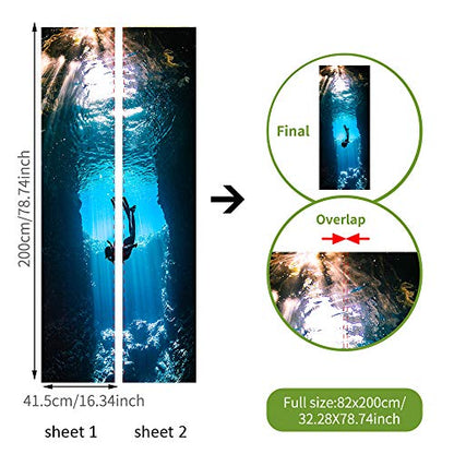 Nature Art Self Stick Vinyl Door Mural Sticker, Peel and Stick Removable Refrigerator Wrap Decal, Diving, 32.3x78.7, 2 Pcs Set - color: Diving