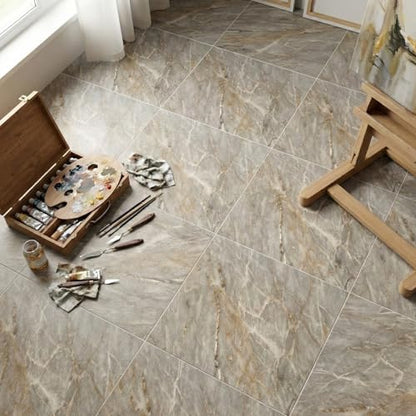 Peel and Stick Floor Tile 12 x 12 Inch Self Adhesive Marble Vinyl Flooring - color: Taupe Marble