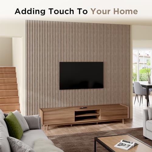 SMARTSTANDARD Wood Slat Acoustic Wall Panels 2 Pack 94"x23.6" Walnut - color: Walnut, size: 94.5" x 48"