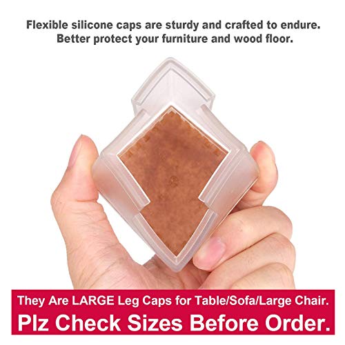 Large Table Leg Floor Protectors 1-15/16" to 2-1/16" (49mm-53mm) Large Furniture 2 inch Sofa Leg Caps Square Silicone, Chair Leg Tips with Felt Pads Clear (16 Pack)