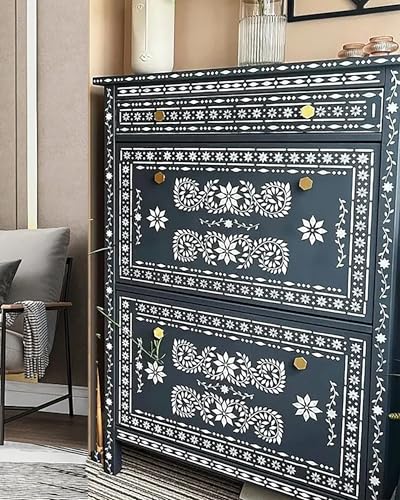 Inlay Border Stencil Set – Pack of 7 Reusable Boho Indian Pattern Stencils for Wood, Wall, Fabric, and Furniture Painting