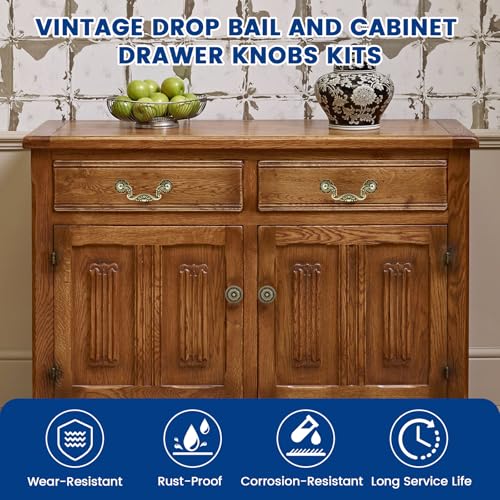 6 Pcs Vintage Drop Bail and Cabinet Drawer Knobs Kits, 3 Inch Hole Center