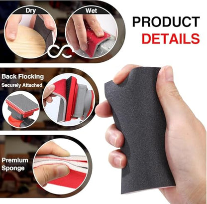 5Pcs/Set Sanding Sponge Set, 120-3000 Grit Soft Foam Hand Sander Block, Hook & Loop Wet Dry Sanding Sponges for Metal Wooden Furniture Drywall Sheetrock and Model Polishing (P1000, 10x7cm) - color: P1000