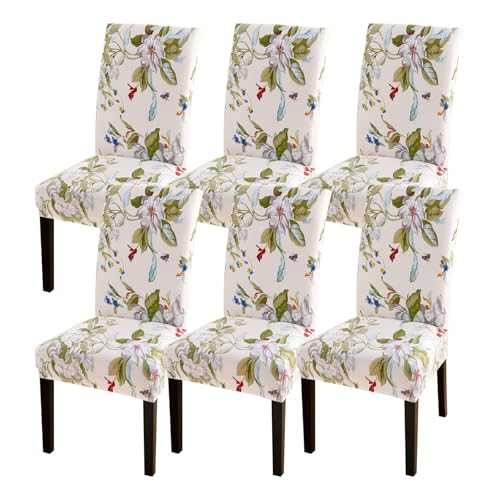 Dining Chair Covers Set of 6, Stretch Spandex Chair Slipcover, Navy Blue Chair Slipcovers, Washable Anti-Dust Chair Seat Cover for Kitchen Dining Room, Wedding Party - color: Flower2, size: 6Pcs
