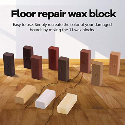 FLEXMAN Hardwood Floor Repair Kit, 11Pcs Wax Block Floor Furniture Cracks Repair Kit Repairing Scratches Tool with Storage Box for Worktops, Furniture, Cabinets, Timbers (Only Consumable)